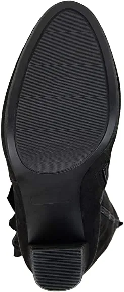 Brinley Co. Womens Knee-high Ruffle Boot Black, 8.5 Extra Wide Calf US