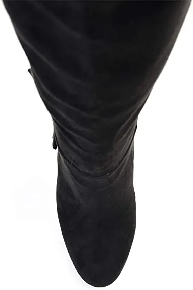 Brinley Co. Womens Knee-high Ruffle Boot Black, 8.5 Extra Wide Calf US