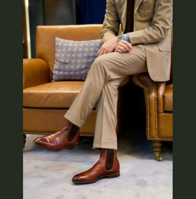 Brown Chelsea Leather Boots for Men - Handmade Ankle Boots