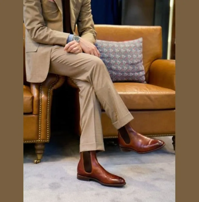 Brown Chelsea Leather Boots for Men - Handmade Ankle Boots