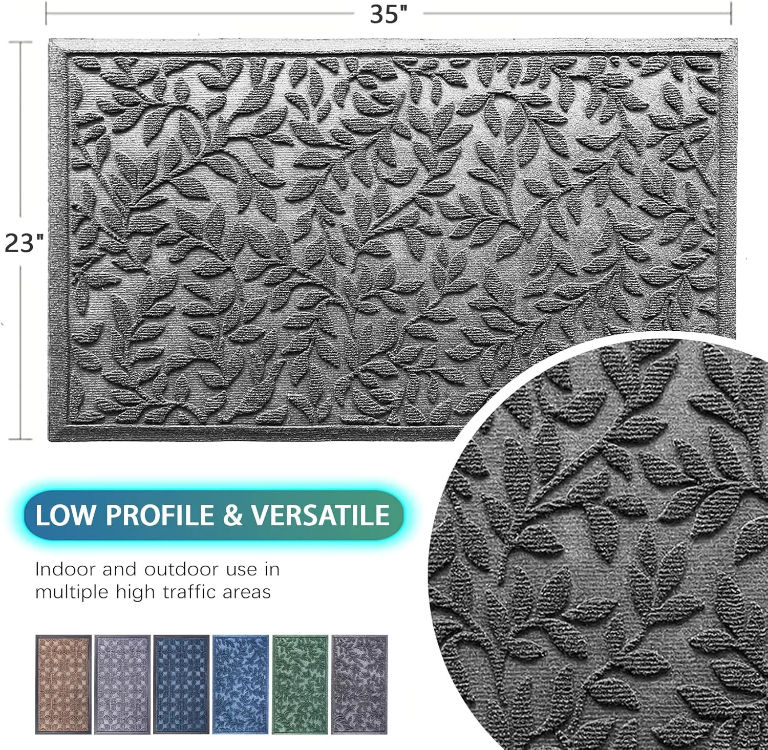 Bulijojo Outdoor Indoor Entrance Doormats,Durable Heavy Duty Welcome Mat,Thick Absorbent Natural Rubber Non Slip Mat,Easy Clean Entryway Rug Leaves Grey 23"x35"