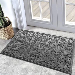 Bulijojo Outdoor Indoor Entrance Doormats,Durable Heavy Duty Welcome Mat,Thick Absorbent Natural Rubber Non Slip Mat,Easy Clean Entryway Rug Leaves Grey 23"x35"