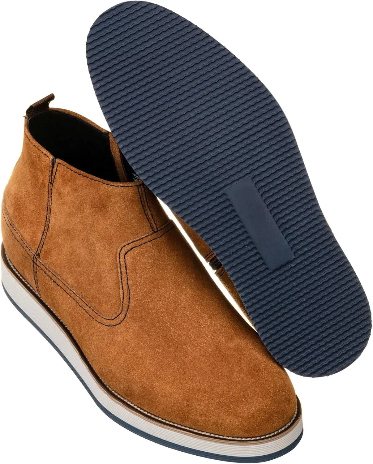CALTO Men's Invisible Height Increasing Elevator Shoes - Khaki Brown Nubuck Leather Mid-top Zipper Boots - 3 Inches Taller - Y30023- Size 12 D(M) US