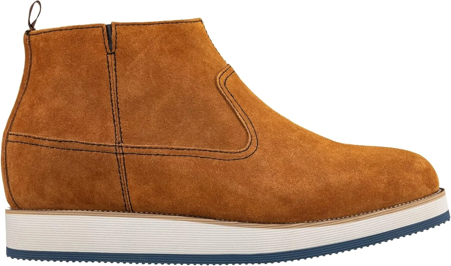CALTO Men's Invisible Height Increasing Elevator Shoes - Khaki Brown Nubuck Leather Mid-top Zipper Boots - 3 Inches Taller - Y30023- Size 12 D(M) US