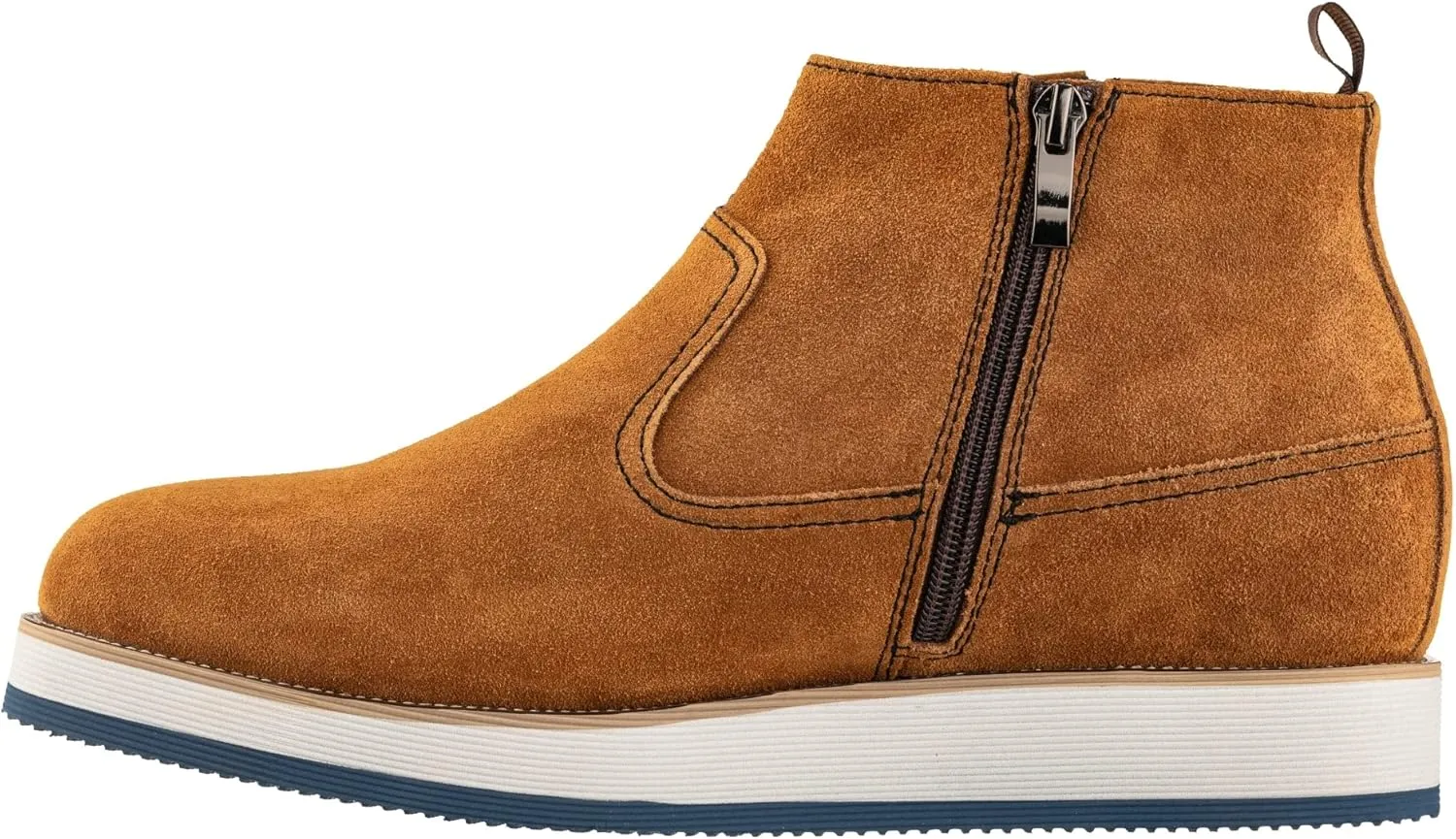 CALTO Men's Invisible Height Increasing Elevator Shoes - Khaki Brown Nubuck Leather Mid-top Zipper Boots - 3 Inches Taller - Y30023- Size 12 D(M) US