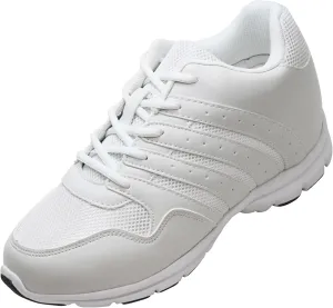 CALTO Men's Invisible Height Increasing Elevator Shoes - White Leather/Mesh Lace-up Lightweight Sporty Trainer Sneakers - 3.2 Inches Taller - G8818 - Size 10 D(M) US