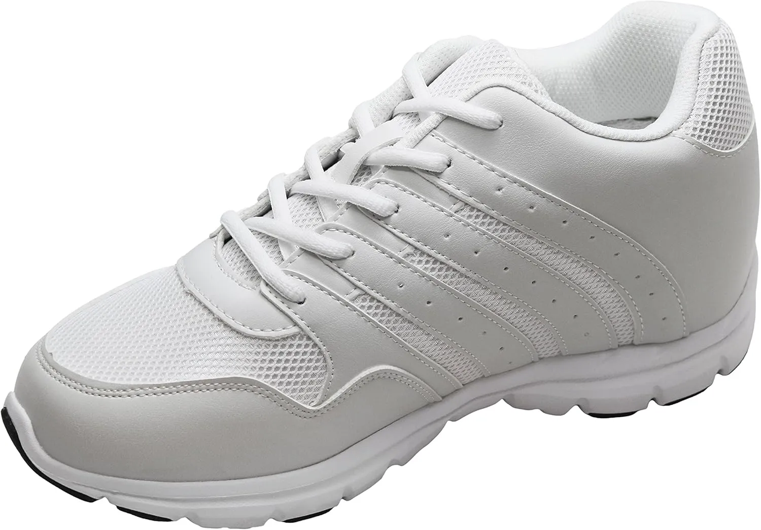 CALTO Men's Invisible Height Increasing Elevator Shoes - White Leather/Mesh Lace-up Lightweight Sporty Trainer Sneakers - 3.2 Inches Taller - G8818 - Size 10 D(M) US
