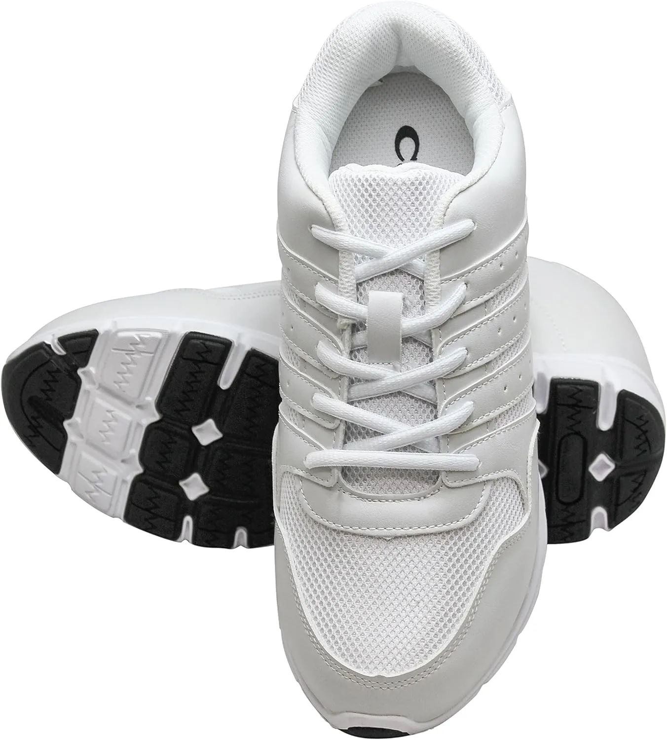 CALTO Men's Invisible Height Increasing Elevator Shoes - White Leather/Mesh Lace-up Lightweight Sporty Trainer Sneakers - 3.2 Inches Taller - G8818 - Size 10 D(M) US
