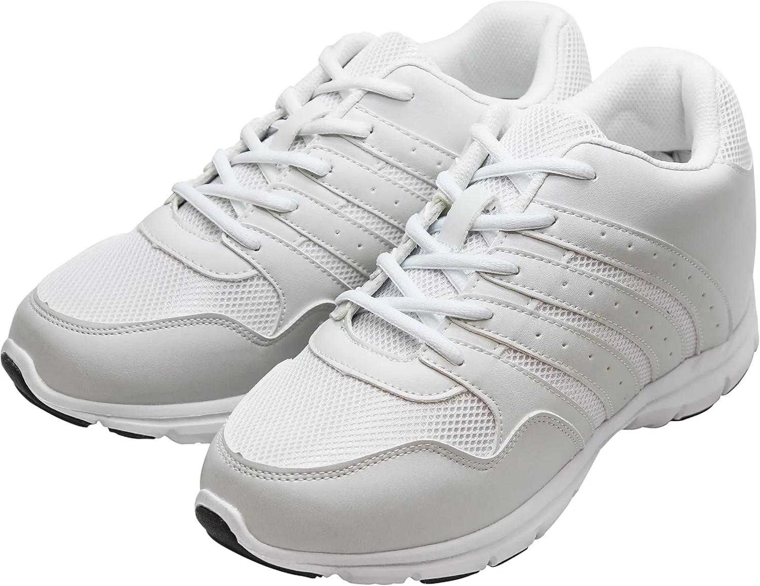 CALTO Men's Invisible Height Increasing Elevator Shoes - White Leather/Mesh Lace-up Lightweight Sporty Trainer Sneakers - 3.2 Inches Taller - G8818 - Size 10 D(M) US