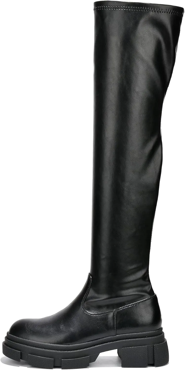 Campi Knee High Chunky Lug Round Toe Boots (Campi)
