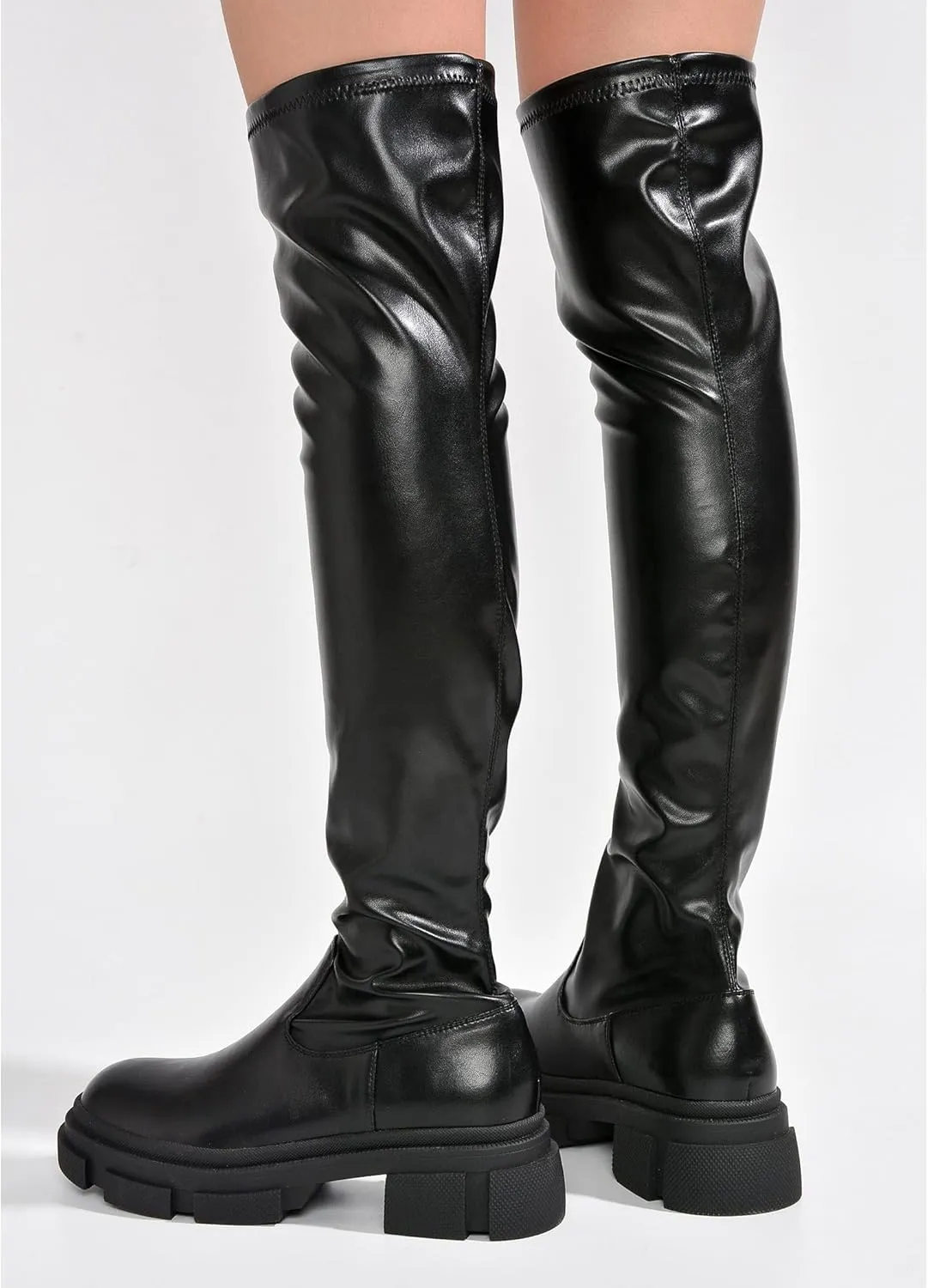 Campi Knee High Chunky Lug Round Toe Boots (Campi)