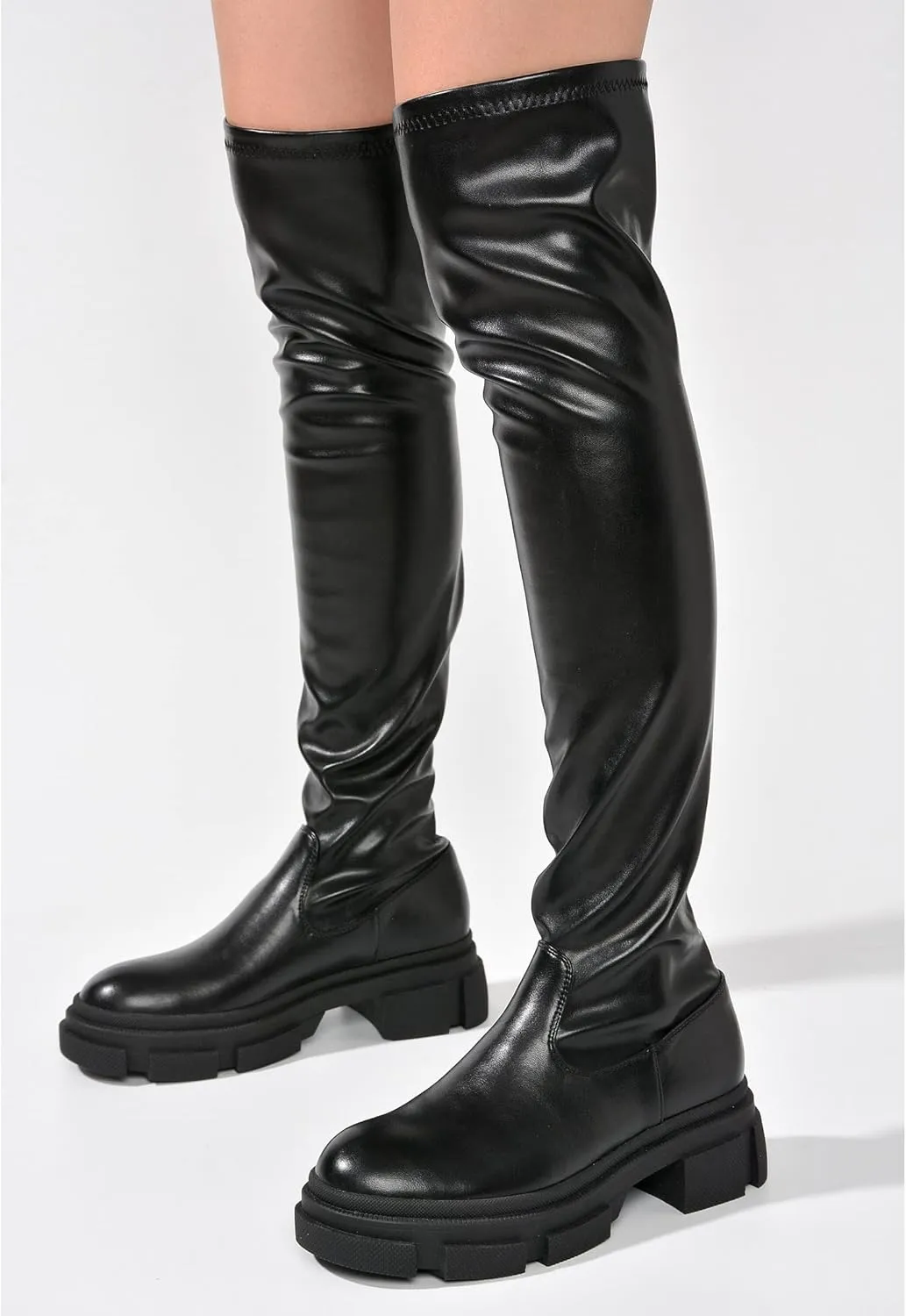 Campi Knee High Chunky Lug Round Toe Boots (Campi)