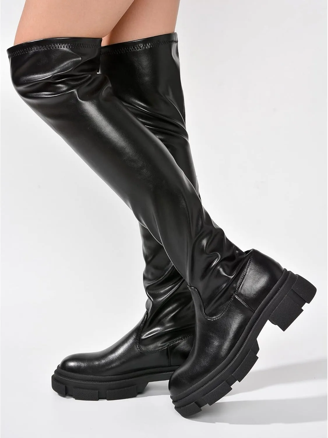 Campi Knee High Chunky Lug Round Toe Boots (Campi)