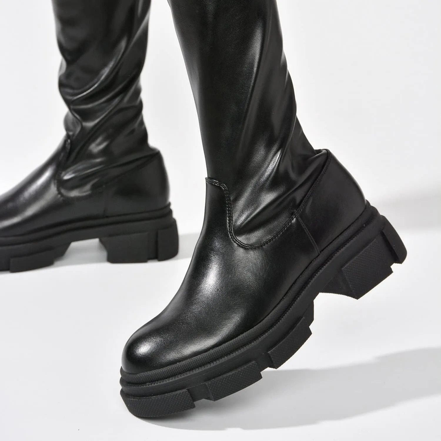 Campi Knee High Chunky Lug Round Toe Boots (Campi)