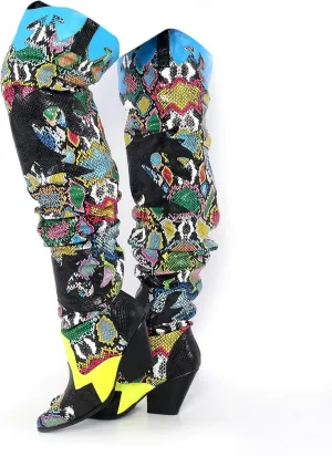Cape Robbin | HILDA OVER THE KNEE THIGH HIGH CHUNKY LOW HEELED BOOTS-ANIMAL
