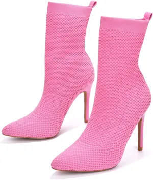 Cape Robbin Sisa Sexy Stiletto High Heels for Women, Woven Knit Sock Ankle Booties