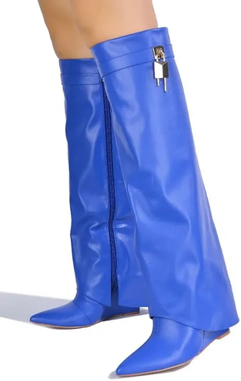Cape Robbin Women's Pointed Toe Wedge Heel Knee High Boots Valeri
