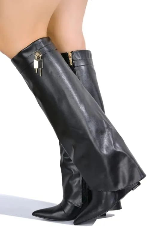 Cape Robbin Women's Pointed Toe Wedge Heel Knee High Boots Valeri