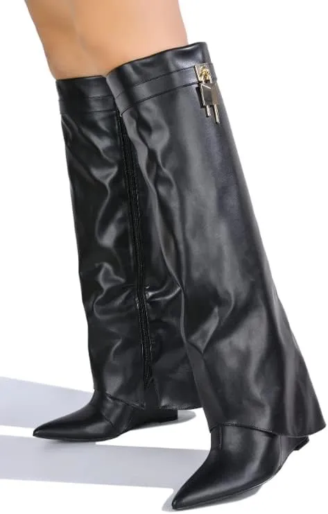 Cape Robbin Women's Pointed Toe Wedge Heel Knee High Boots Valeri