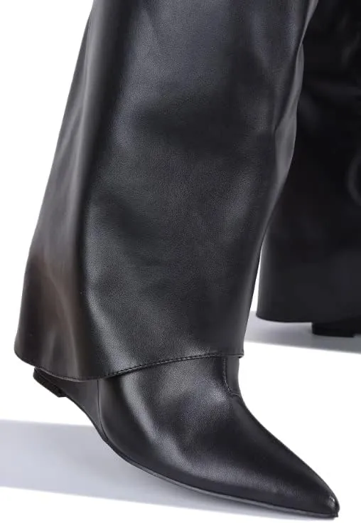 Cape Robbin Women's Pointed Toe Wedge Heel Knee High Boots Valeri