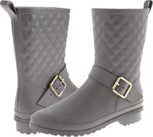 Capelli New York Matte Grey Solid Body with Quilted Shaft and Ankle Strap with Metal Buckle Ladies Mid-Calf Jelly Rain Boot Combo 8