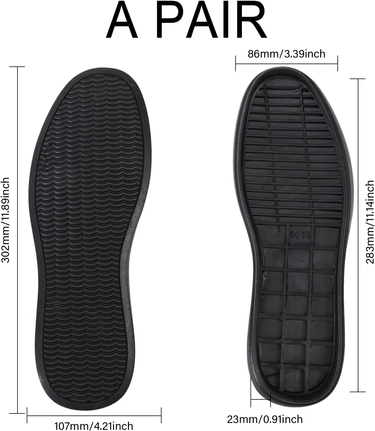 CHGCRAFT Full Soles Rubber Replacement DIY Repair Wear Resistant Raised Grain Repair Sole Pad for Sneakers, DIY Shoes, Black, 1 Pair, 302x107x23mm