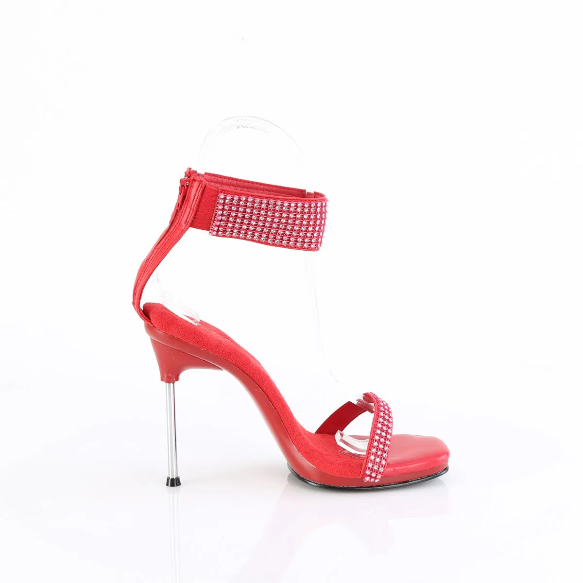 CHIC-40 - Red Faux Leather-Rhinestone Heels