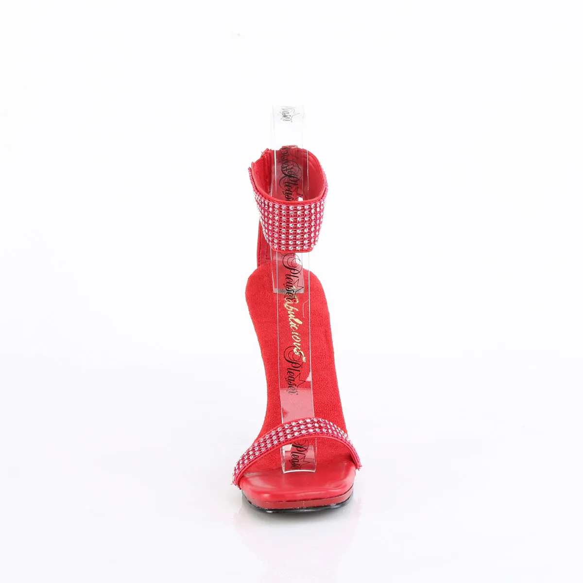 CHIC-40 - Red Faux Leather-Rhinestone Heels