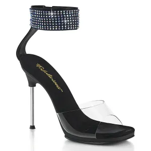 CHIC-42 - Clear-Black Faux Leather-AB Rhinestone Heels