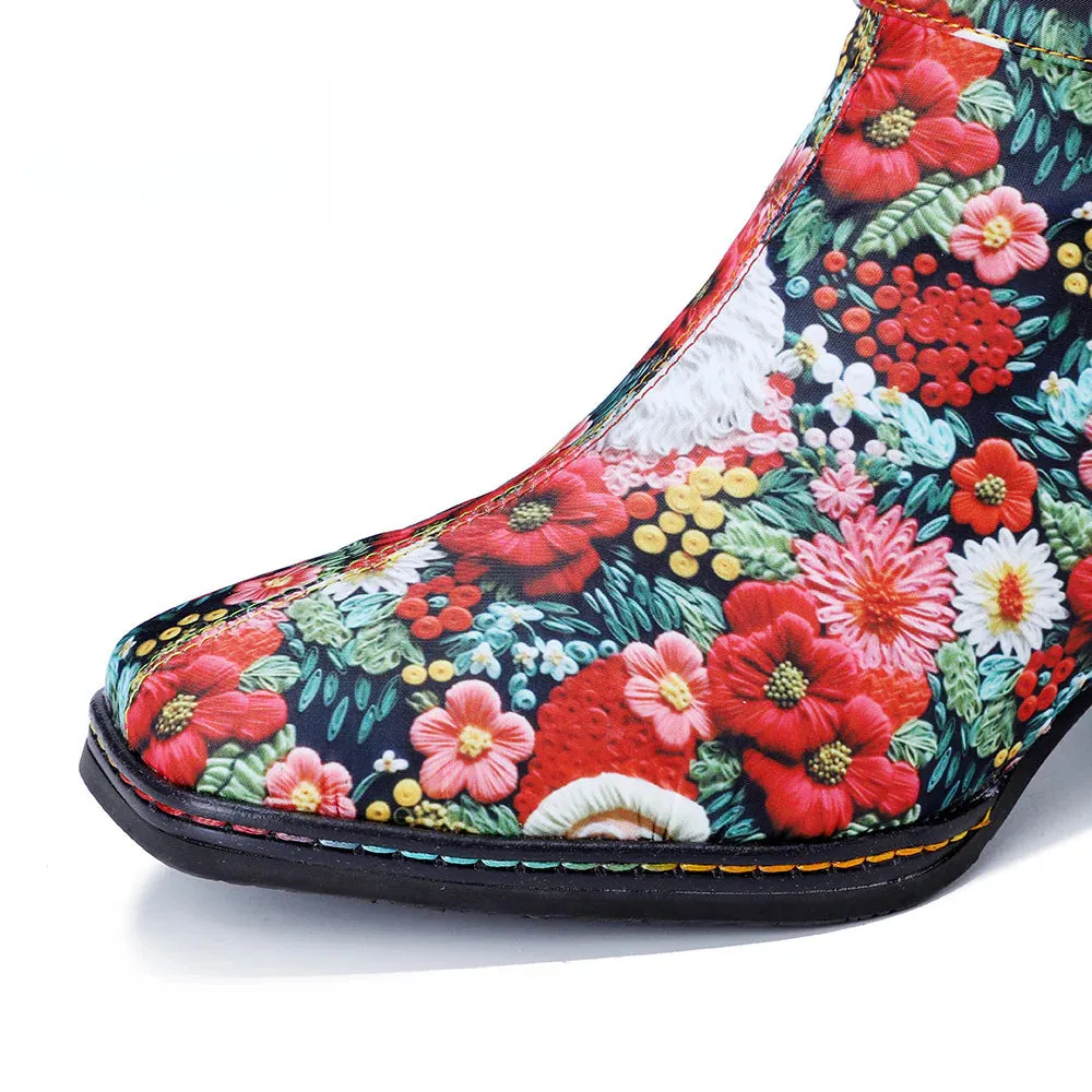 Chrismas Exclusive｜Socofy Vicconfy Vintage Print Casual Chunky Heel Comfort High Boots