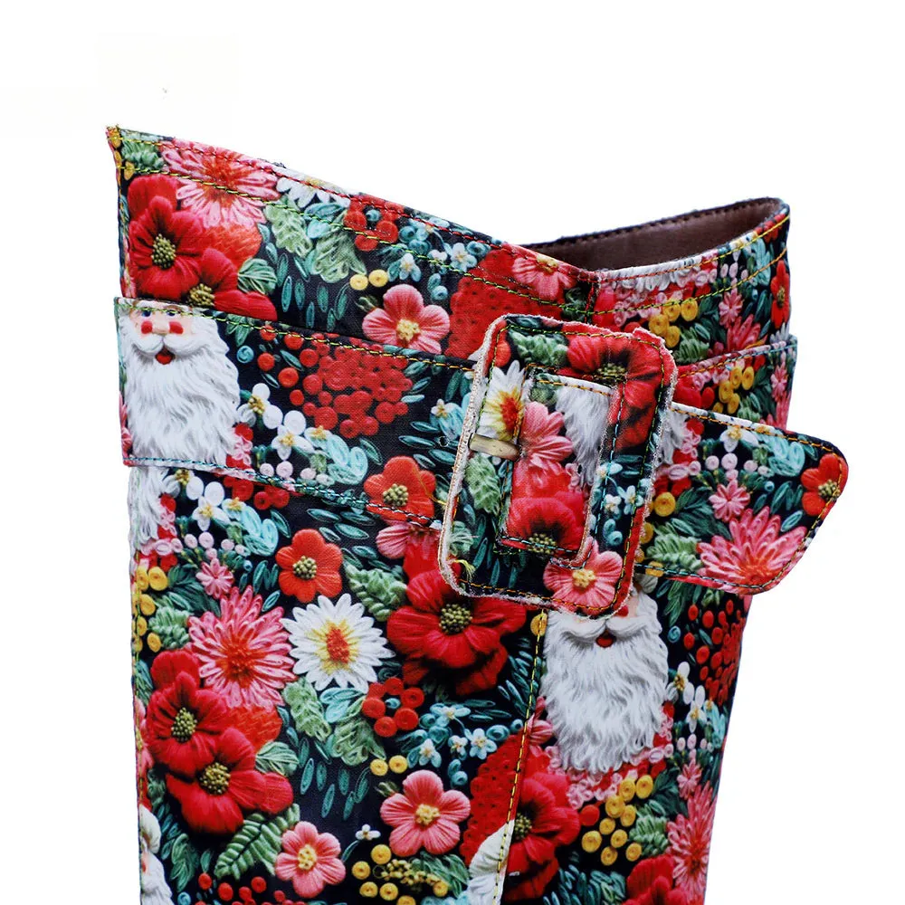 Chrismas Exclusive｜Socofy Vicconfy Vintage Print Casual Chunky Heel Comfort High Boots