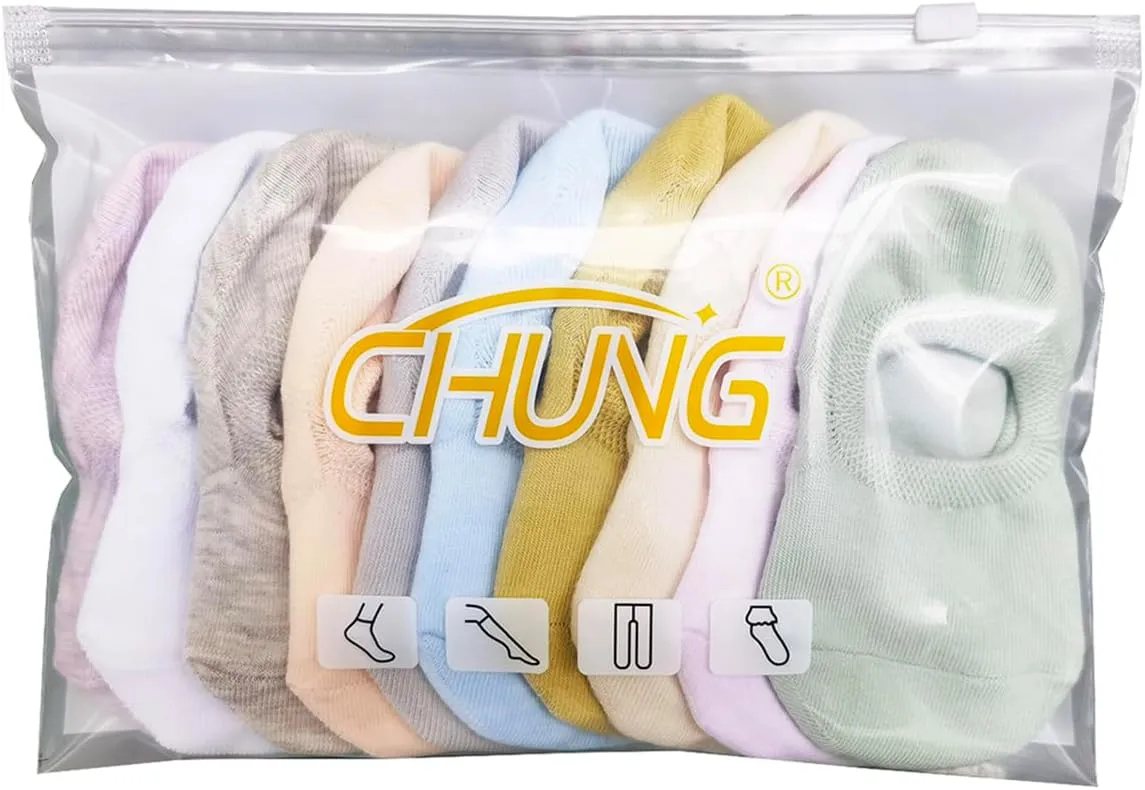 CHUNG Toddler Little Boys Girls No Show Liner Cotton Socks Thin Multi Solid Color White Summer 10 Pack 2T-12Years