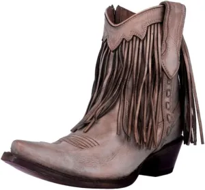 Circle G by Corral Sand Women's Snip Toe Fringe Ankle Boots L6071