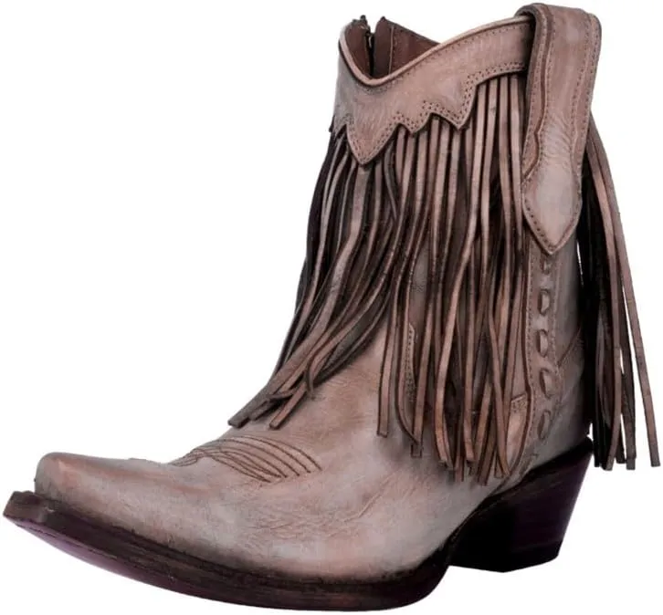 Circle G by Corral Sand Women's Snip Toe Fringe Ankle Boots L6071