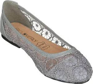 CLOVERLAY Women's Ballet Shoe Floral Breathable Crochet Lace Ballet Flats