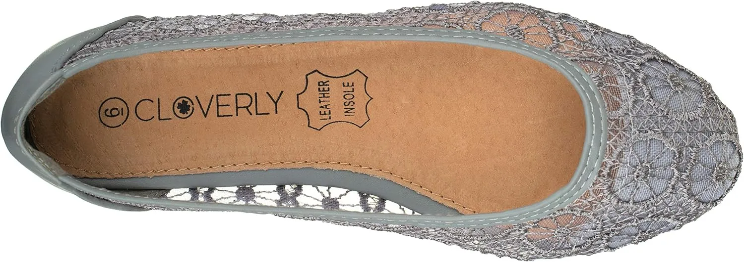 CLOVERLAY Women's Ballet Shoe Floral Breathable Crochet Lace Ballet Flats