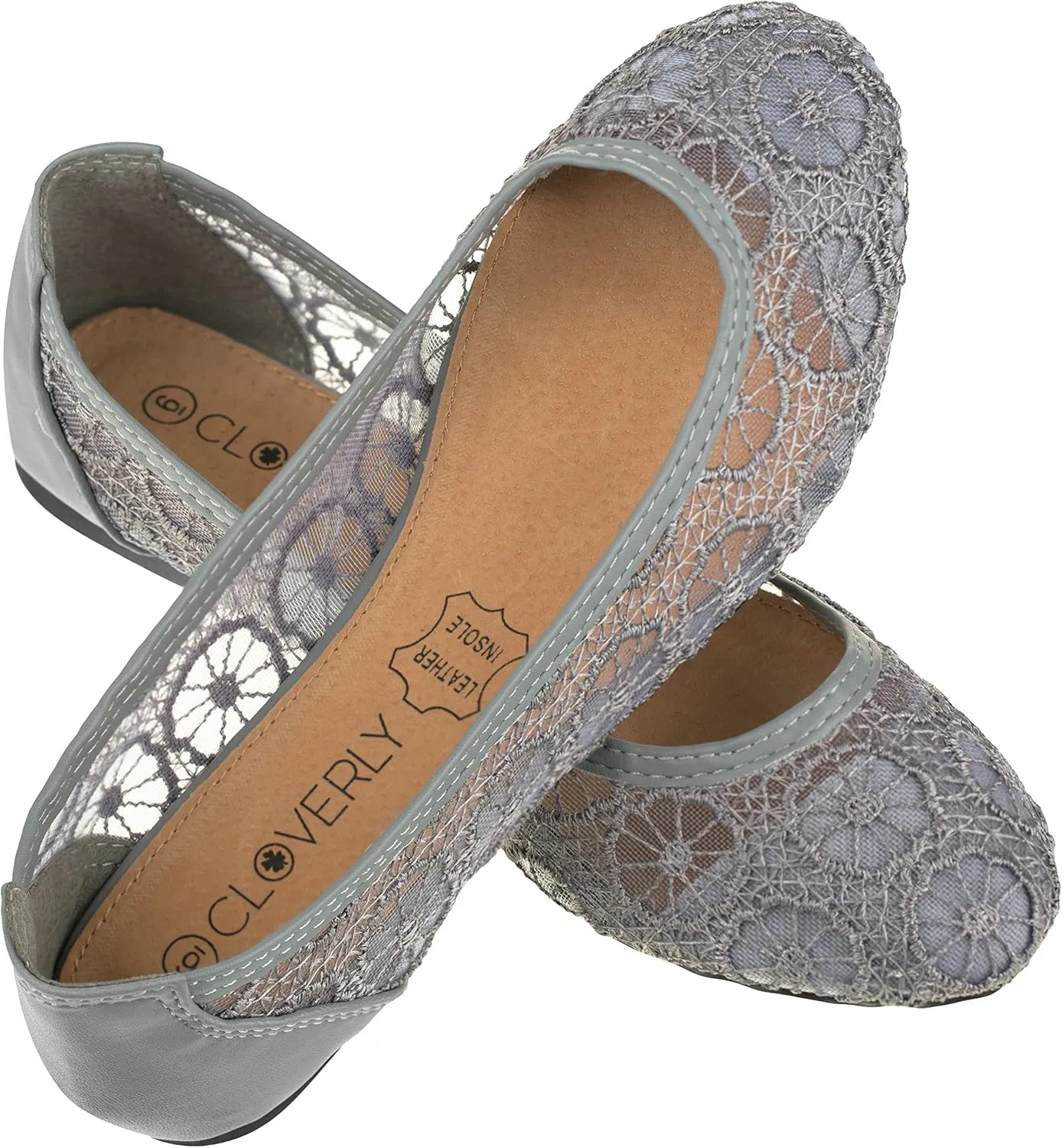 CLOVERLAY Women's Ballet Shoe Floral Breathable Crochet Lace Ballet Flats