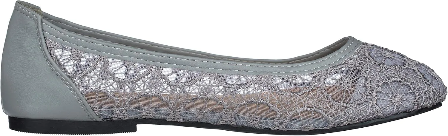 CLOVERLAY Women's Ballet Shoe Floral Breathable Crochet Lace Ballet Flats