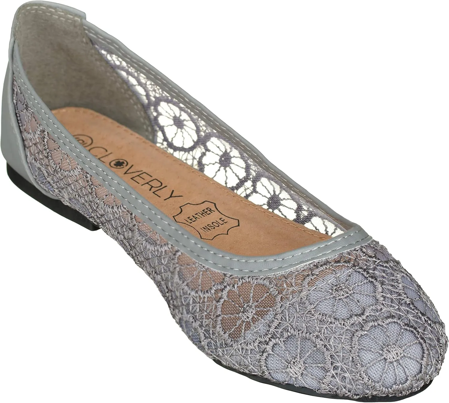 CLOVERLAY Women's Ballet Shoe Floral Breathable Crochet Lace Ballet Flats