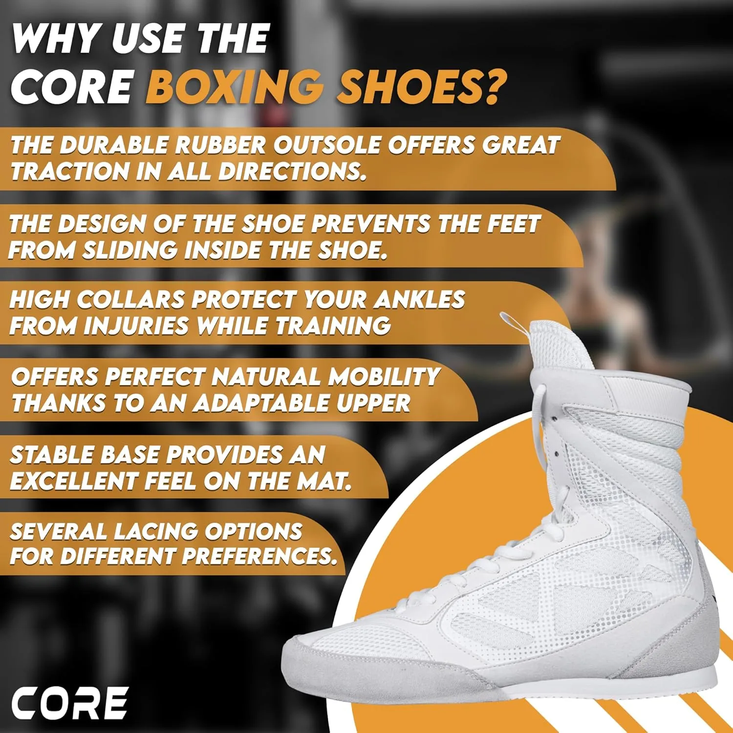 CORE Boxing Shoes - Lightweight Boxing Shoes for Men & Women - Boxing Training Shoes with High Support – High Traction Boxing Boots - Breathable Lace Up Boxer Shoes – Mens Kickboxing Shoes