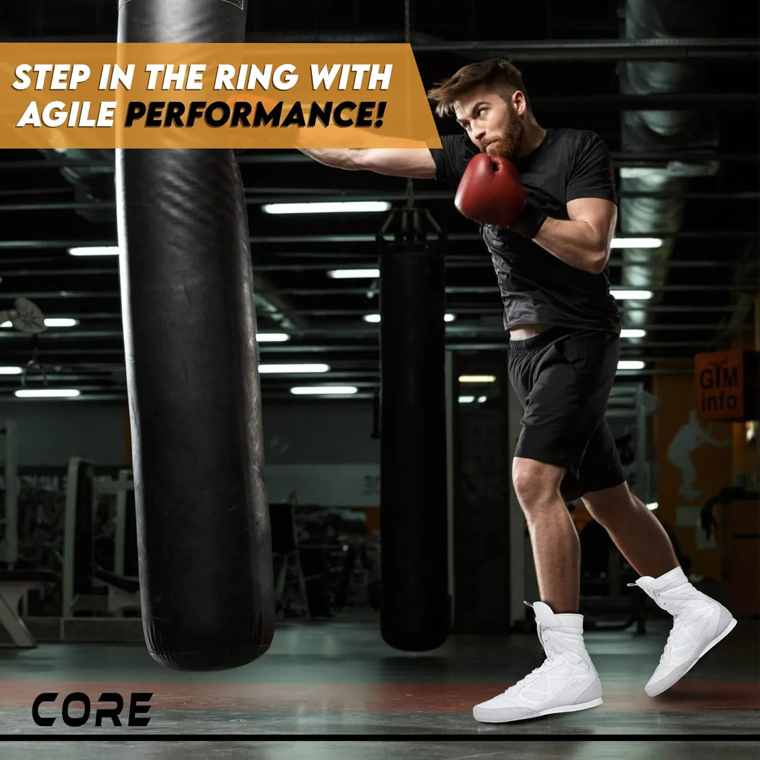 CORE Boxing Shoes - Lightweight Boxing Shoes for Men & Women - Boxing Training Shoes with High Support – High Traction Boxing Boots - Breathable Lace Up Boxer Shoes – Mens Kickboxing Shoes