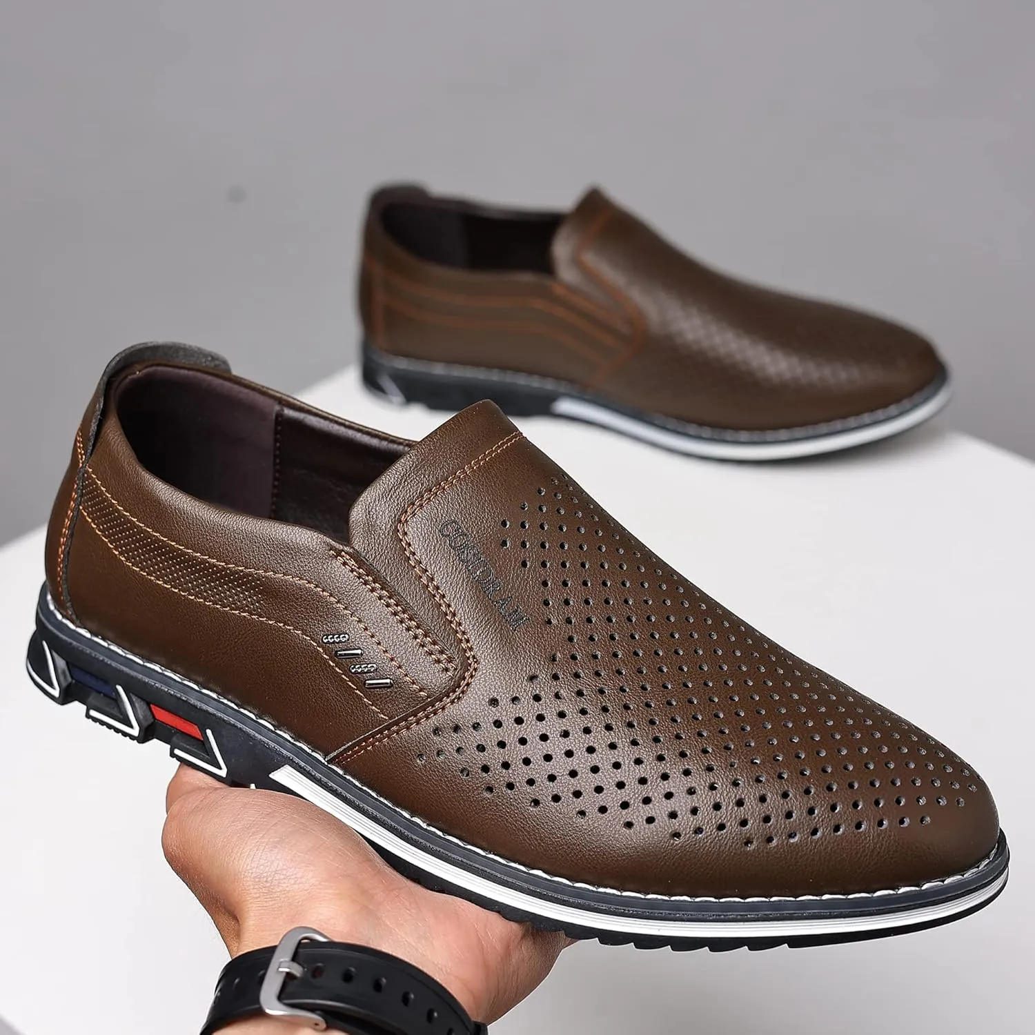 COSIDRAM Mens Casual Shoes Slip on Loafers Lightweight Hollow Out Breathable Male Shoes
