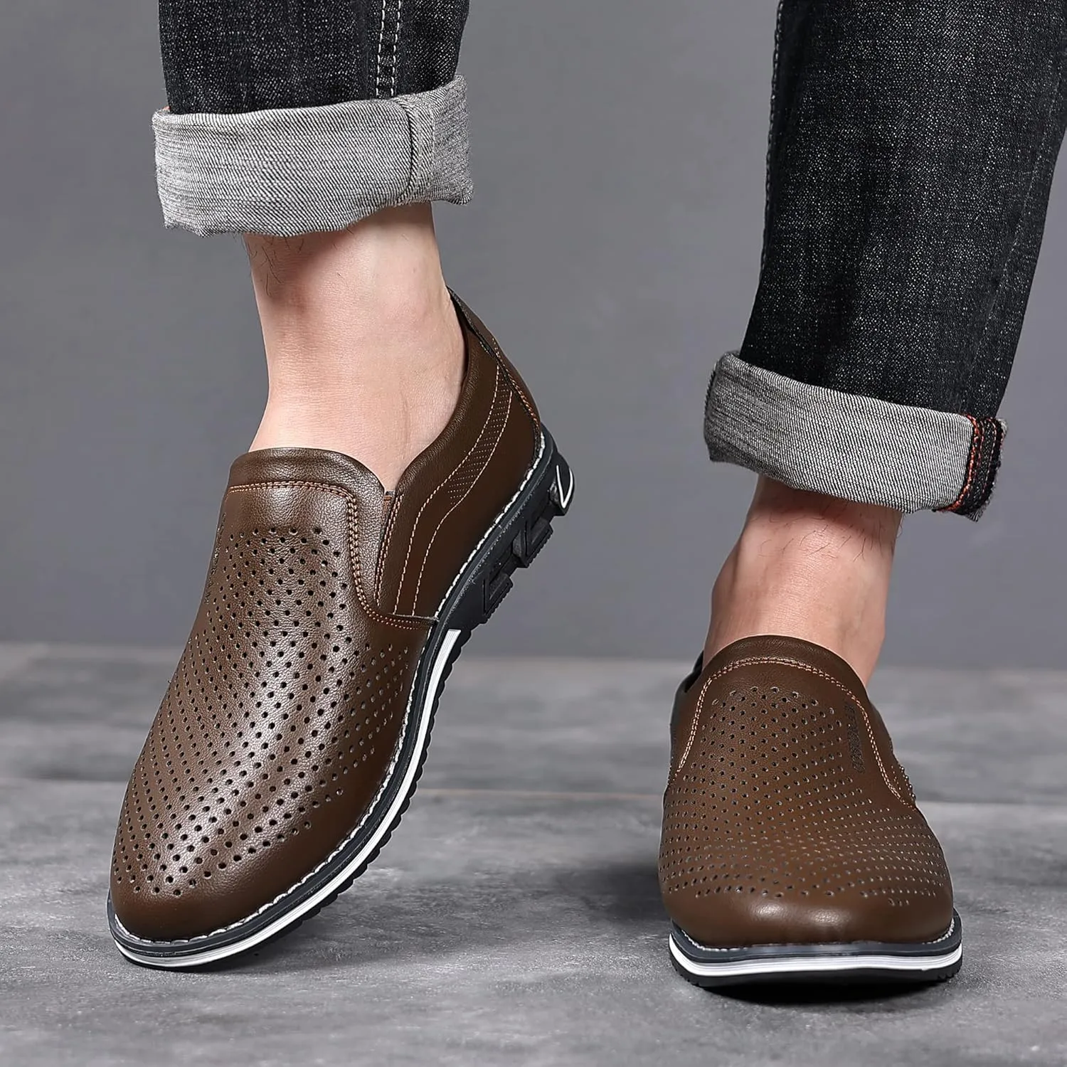 COSIDRAM Mens Casual Shoes Slip on Loafers Lightweight Hollow Out Breathable Male Shoes