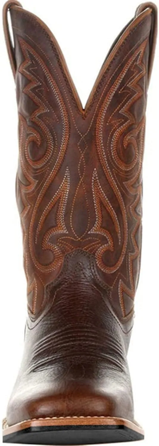 Cowboy Boots for Men,Leather Retro Embroidered Middle Tube Thick Soled Lightweight Durable Country Western Boots for Men