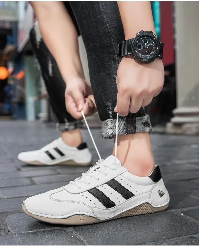 Cubicbee Mens Lace Up PU Leather Sneakers Comfort Low-top Flat Walking Shoes Casual Breathable Fashion Sneakers Non-Slip Couple Shoes