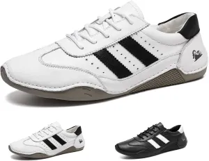 Cubicbee Mens Lace Up PU Leather Sneakers Comfort Low-top Flat Walking Shoes Casual Breathable Fashion Sneakers Non-Slip Couple Shoes