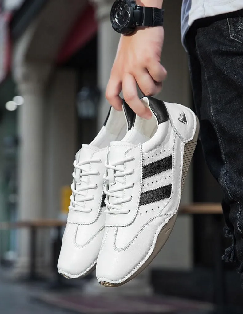 Cubicbee Mens Lace Up PU Leather Sneakers Comfort Low-top Flat Walking Shoes Casual Breathable Fashion Sneakers Non-Slip Couple Shoes