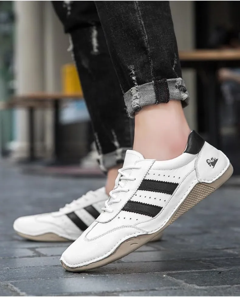 Cubicbee Mens Lace Up PU Leather Sneakers Comfort Low-top Flat Walking Shoes Casual Breathable Fashion Sneakers Non-Slip Couple Shoes