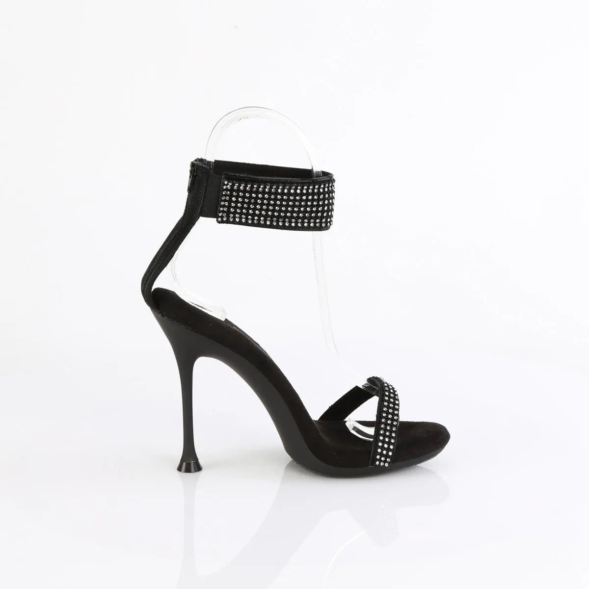 CUPID-440 - Black Faux Leather-Rhinestone Heels
