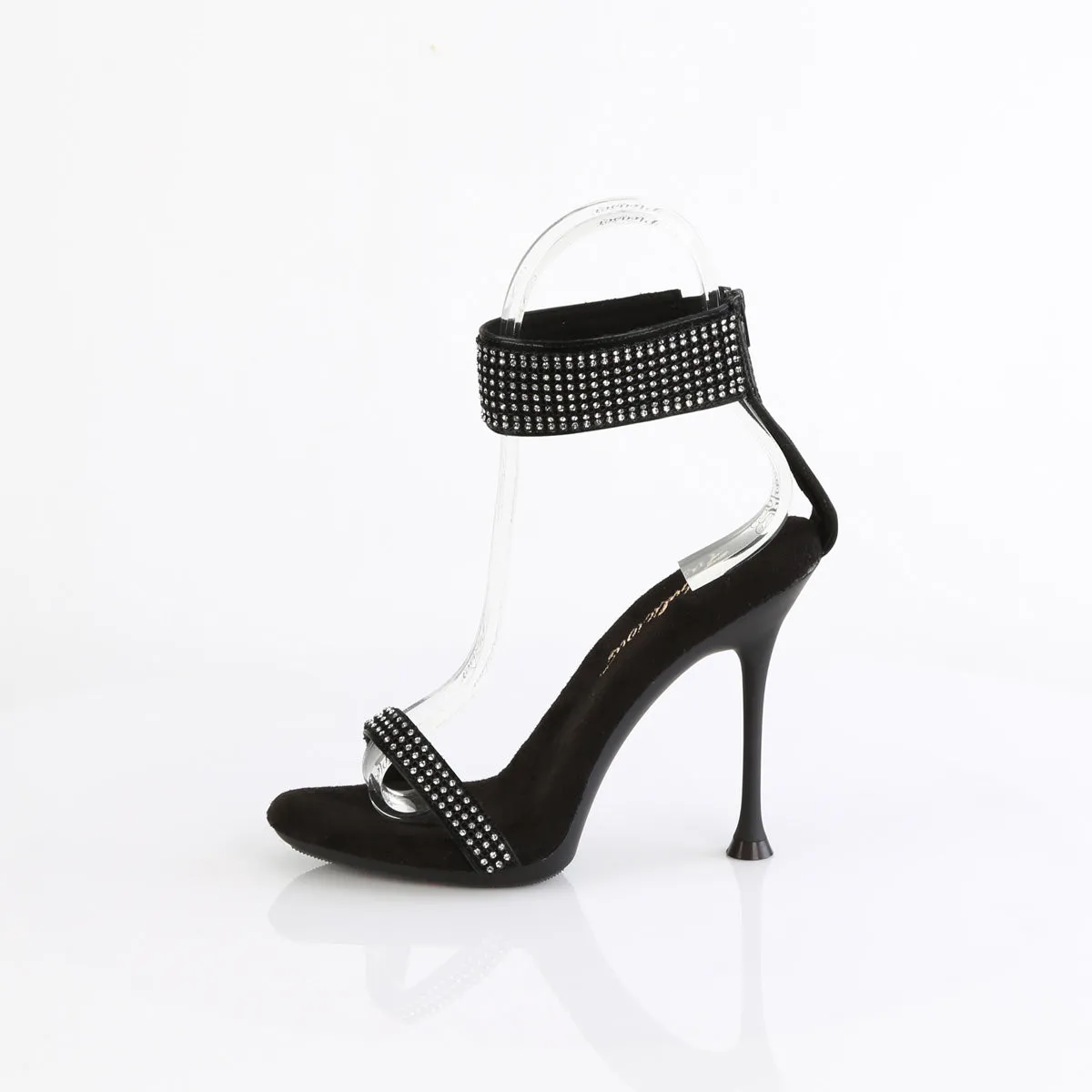 CUPID-440 - Black Faux Leather-Rhinestone Heels
